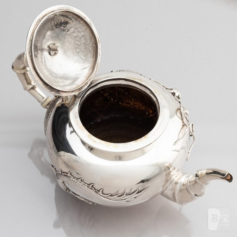 A Chinese five piece export silver tea set, - 图14